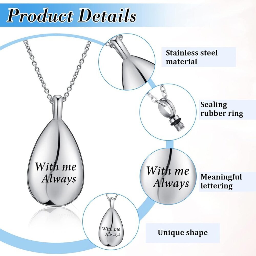 Urn Necklace Cremation Jewelry Stainless Steel Zircon For Men - Picture 2 of 6